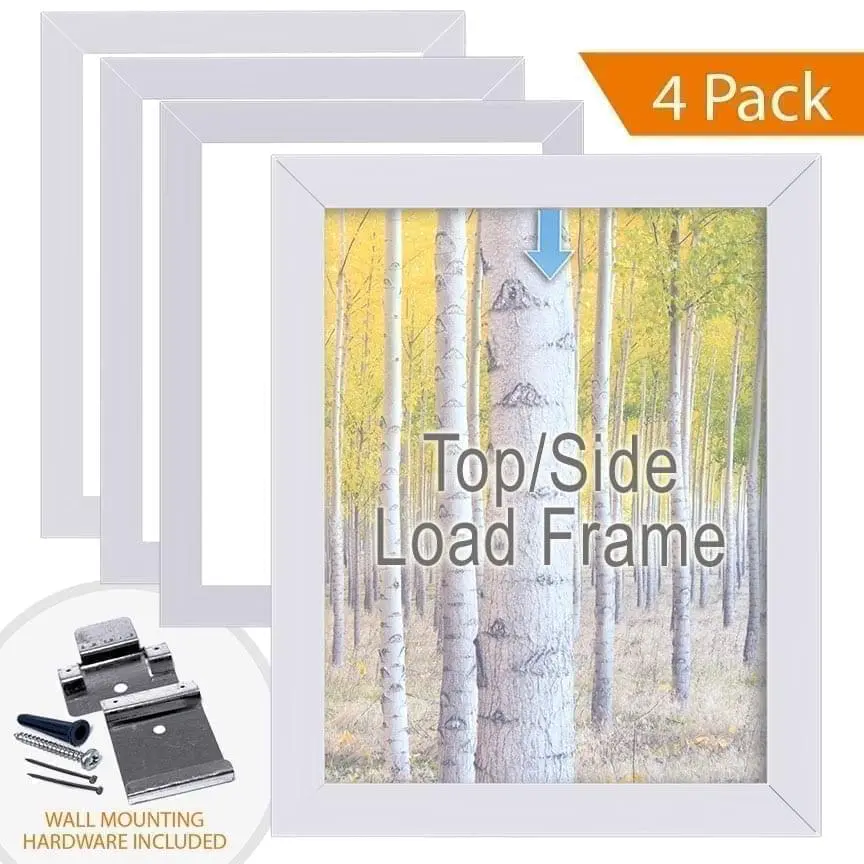 Aluminum Poster Frames with Top/Side Load Option for 1/8″ Thick Substrates / Square Frame Profile / 4 pcs