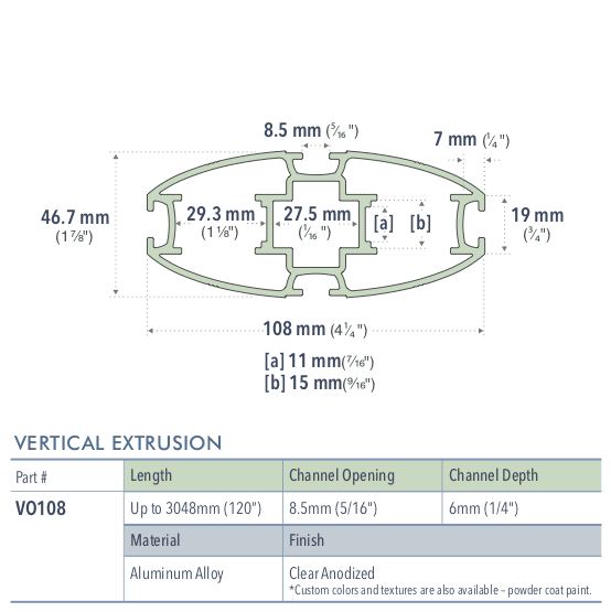 Specifications for VO108/72/L