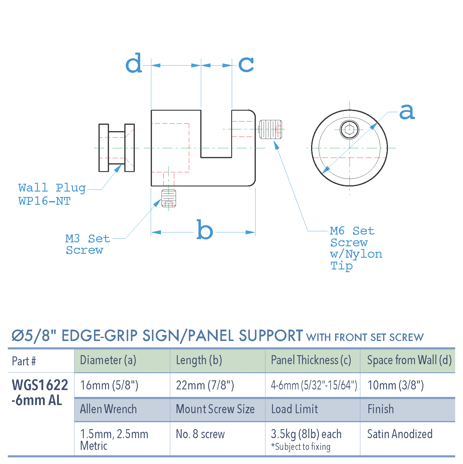 Specifications for WGS1622-6mm