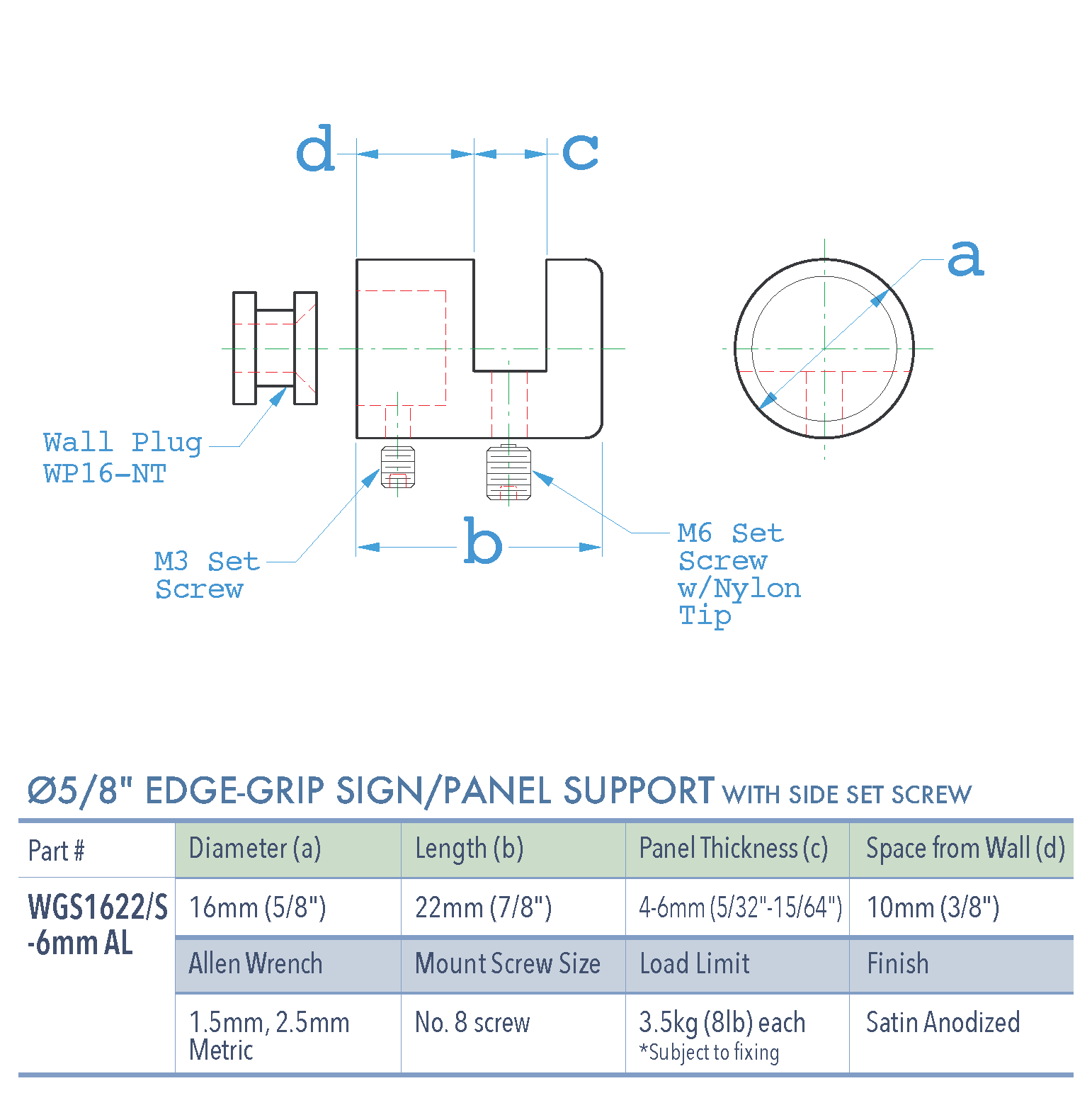Specifications for WGS1622:S-6mm