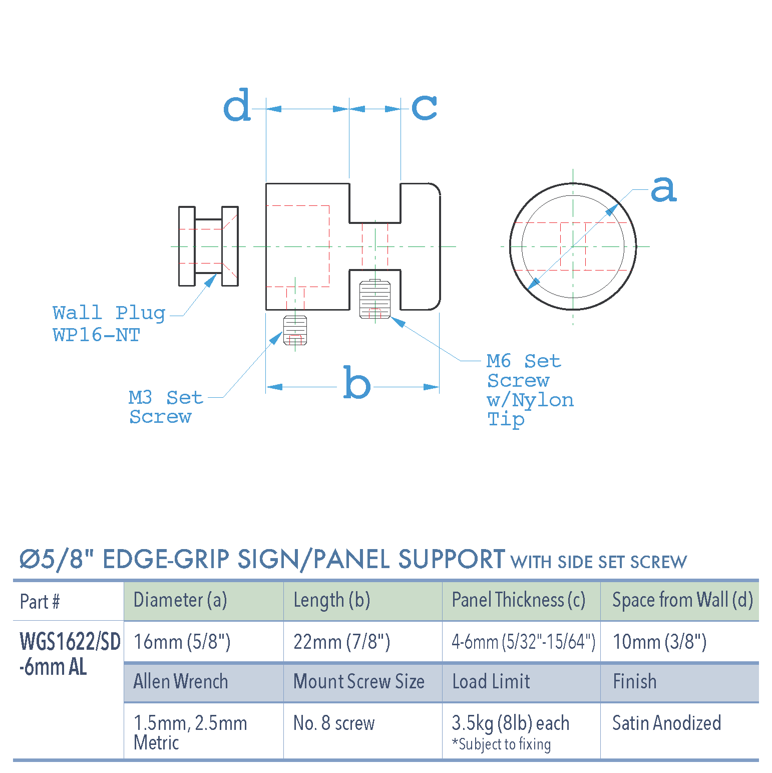 Specifications for WGS1622:SD-6mm