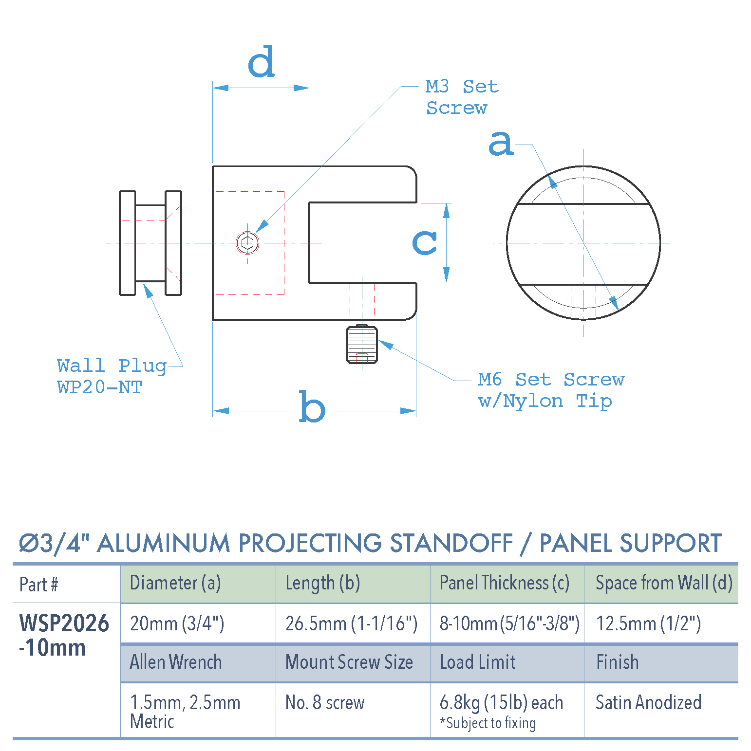 Specifications for WSP2026-10mm-AL