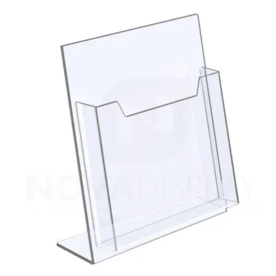 Angled (Reclined) 1/8″ Clear Acrylic Literature Holder – Single Pocket / Portrait