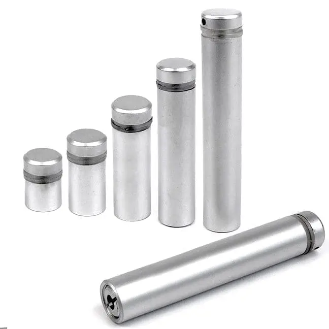 1/2″ Dia. Sign Standoffs (2-Part Standoff with M8 Stud-Cap) / Satin Chrome Finish