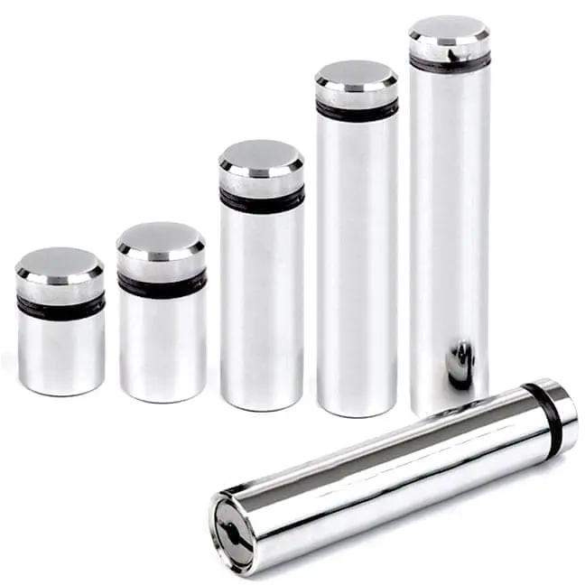 3/4″ Dia. Sign Standoffs (3-Part Standoff with M10 Stud-Cap) / Polished Chrome Finish