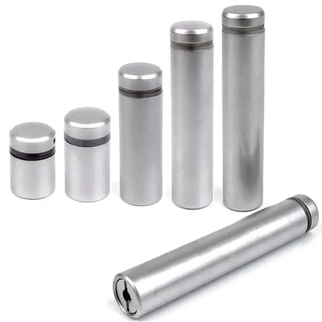 3/4″ Dia. Sign Standoffs (3-Part Standoff with M10 Stud-Cap) / Satin Chrome Finish