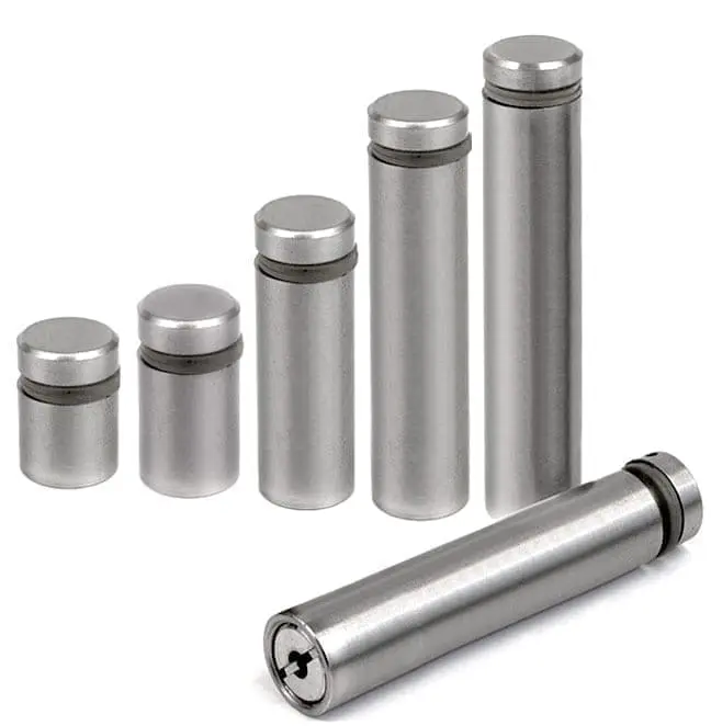 3/4″ Dia. Sign Standoffs (3-Part Standoff with M10 Stud-Cap) / Brushed Nickel Finish