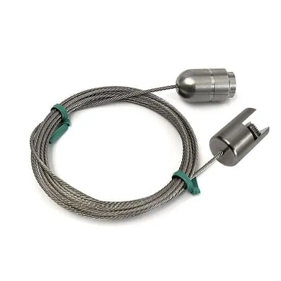 1.5mm Cable with Ceiling Fixing and 3/8″ Top Panel Clamp – 2.0M (6′ 5-3/4″) Long | Stainless Steel