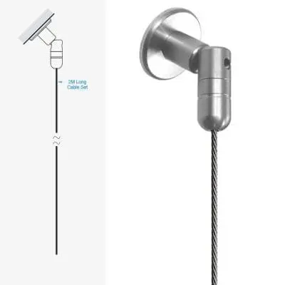 2.0M (6′) 5-3/4″) Long 1.5mm (1/16″) Diameter Cable with Adjustable Angle Top/Ceiling Fixing — Stainless Steel | Nova Display Systems