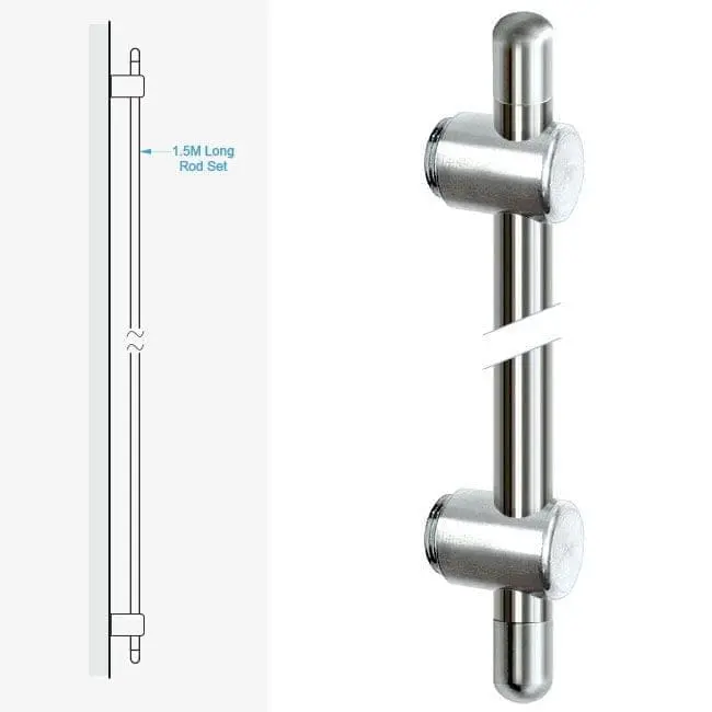 Wall-to-Wall Fixing Kit with 1.5M (4′ 11-1/16”) Long Rod and End Caps — Stainless Steel | Nova Display Systems