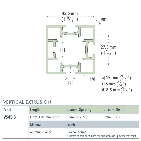 Specifications for VS45-3/72/L