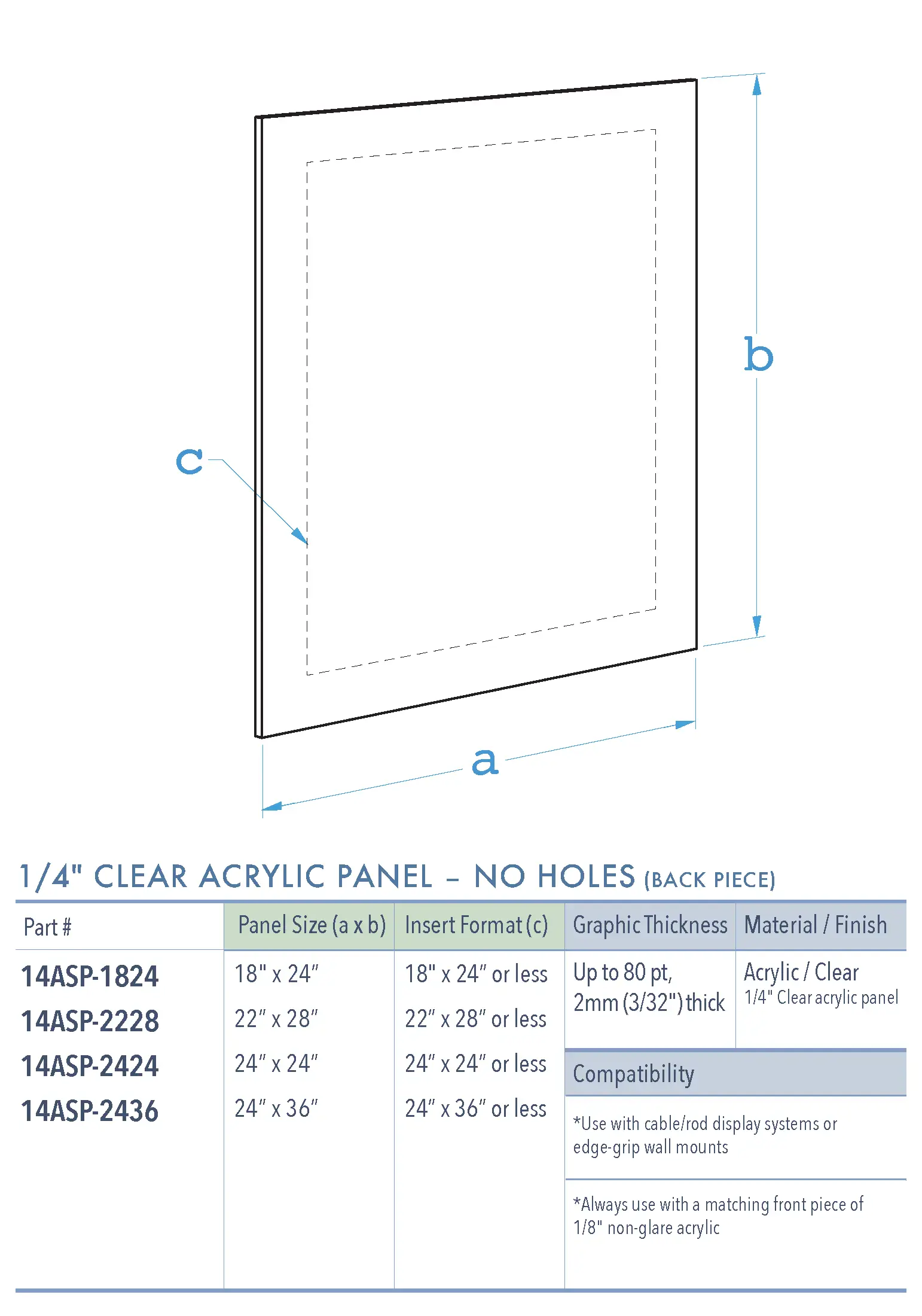 Specifications for 14ASP-PANEL-LR