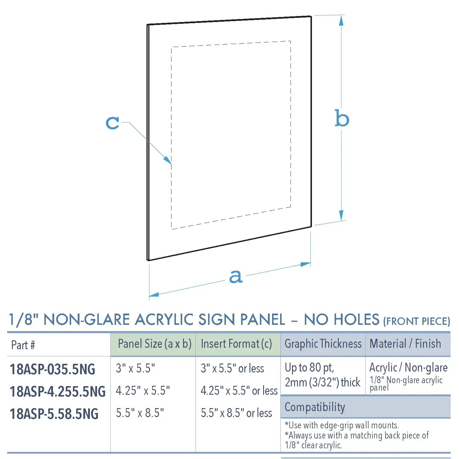 Specifications for 18ASP-PANEL NG SM