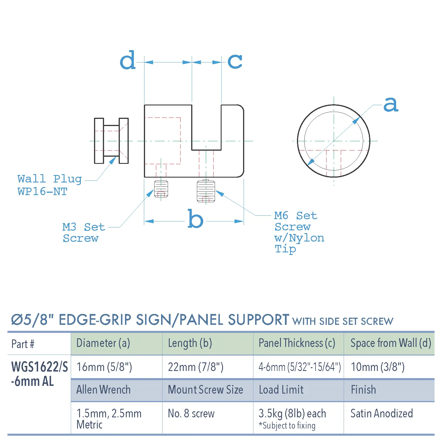 Specifications for WGS1622:S-6mm