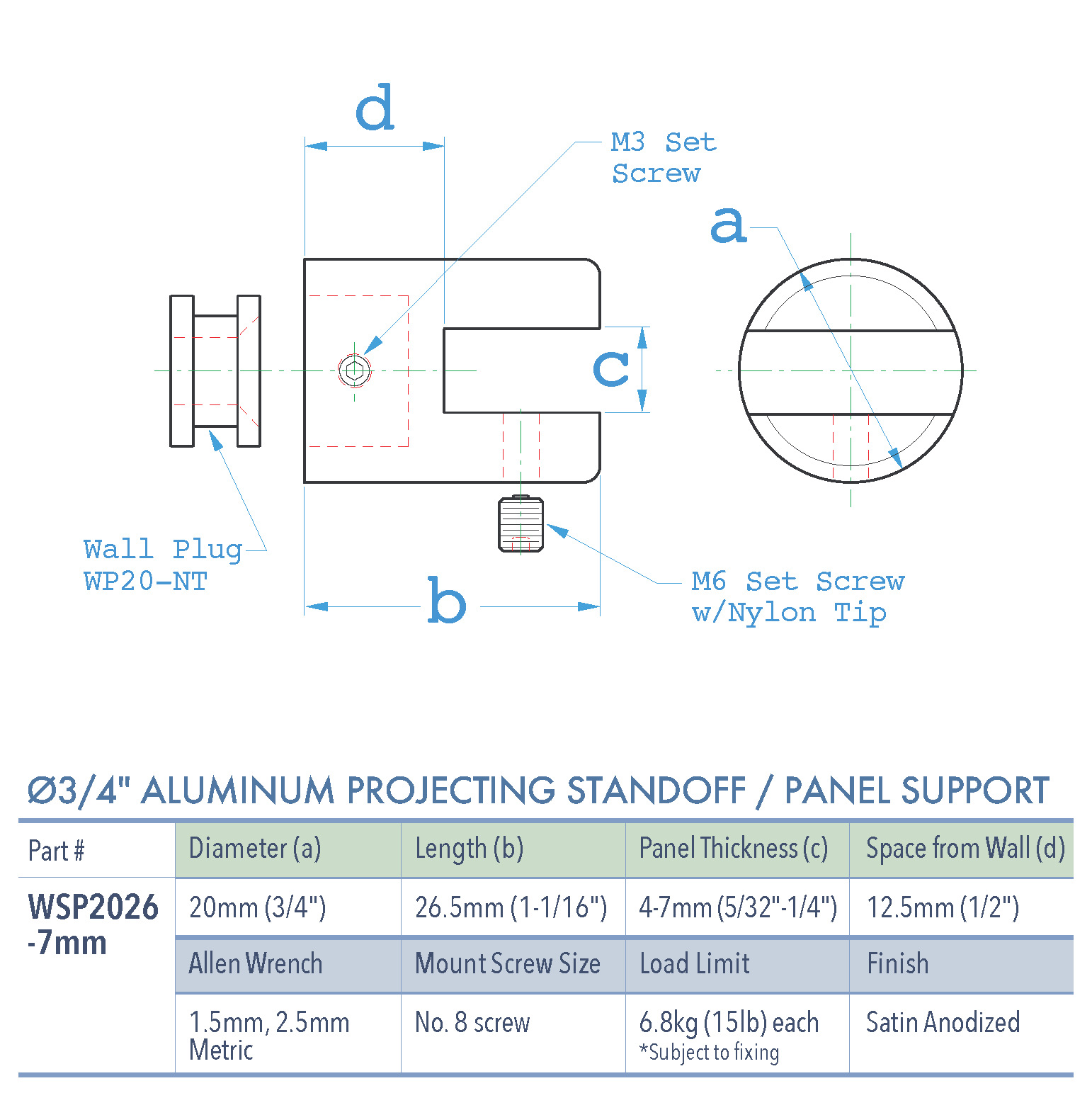 Specifications for WSP2026-7mm-AL