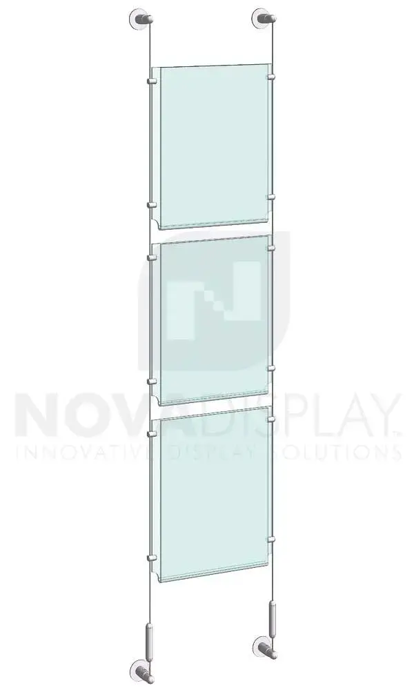 Tensioned Cable Suspended Poster Display Mounted on Wall Track