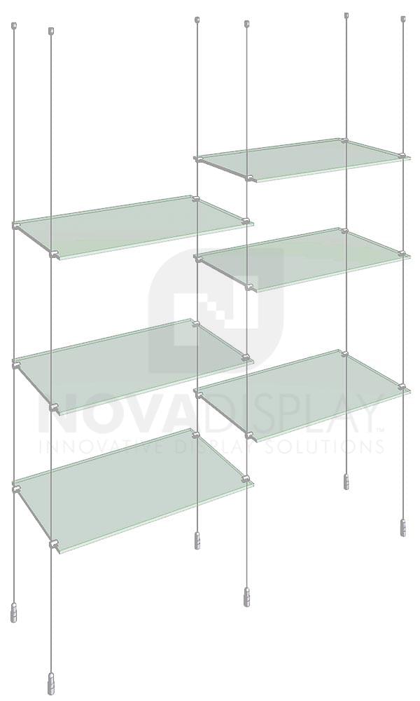 Cable Suspended Display Shelf Kit With, Rod Suspended Glass Shelves From Ceiling