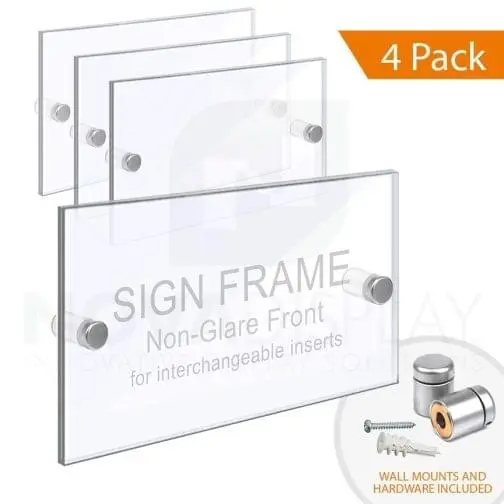 Wall Mounted Acrylic Sign Frame. Set of 1/8″ Clear & 1/8″ Non-Glare Acrylic Blanks with Laser-Cut Polished Edges