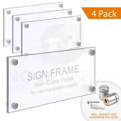 Wall Mounted Acrylic Sign Frame. Set of 1/8″ Clear & 1/8″ Non-Glare Acrylic Blanks with Laser-Cut Polished Edges