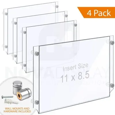 Easy Access Clear Acrylic Pocket/Holder – Landscape. Insert Size: 11W x  8.5H / QTY 12