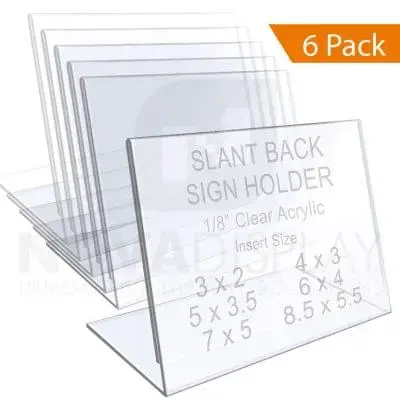 1/8″ Crystal Clear Acrylic Sign Holder / Slant Back Display Easel – Landscape Orientation