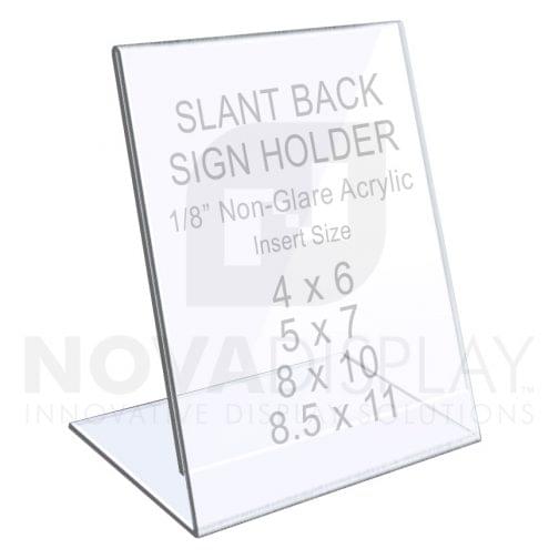 1/8″ Non-Glare Acrylic Sign Holder / Slant Back Display Easel – Portrait Orientation
