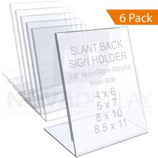 1/8″ Non-Glare Acrylic Sign Holder / Slant Back Display Easel – Portrait Orientation