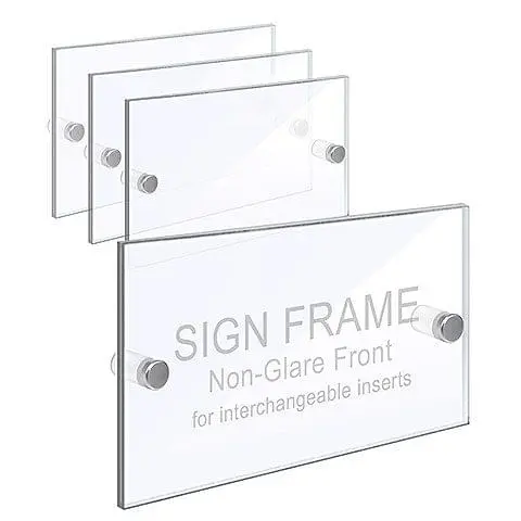 Wall Mounted Acrylic Sign Frame. Set of 1/8″ Clear & 1/8″ Non-Glare Acrylic Blanks with Laser-Cut Polished Edges