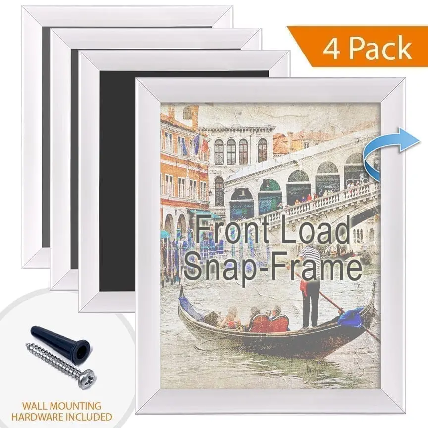 Aluminum Poster Snap Frames with Front Load Option for Thin Graphic Substrates / Round Frame Profile / 4 pcs