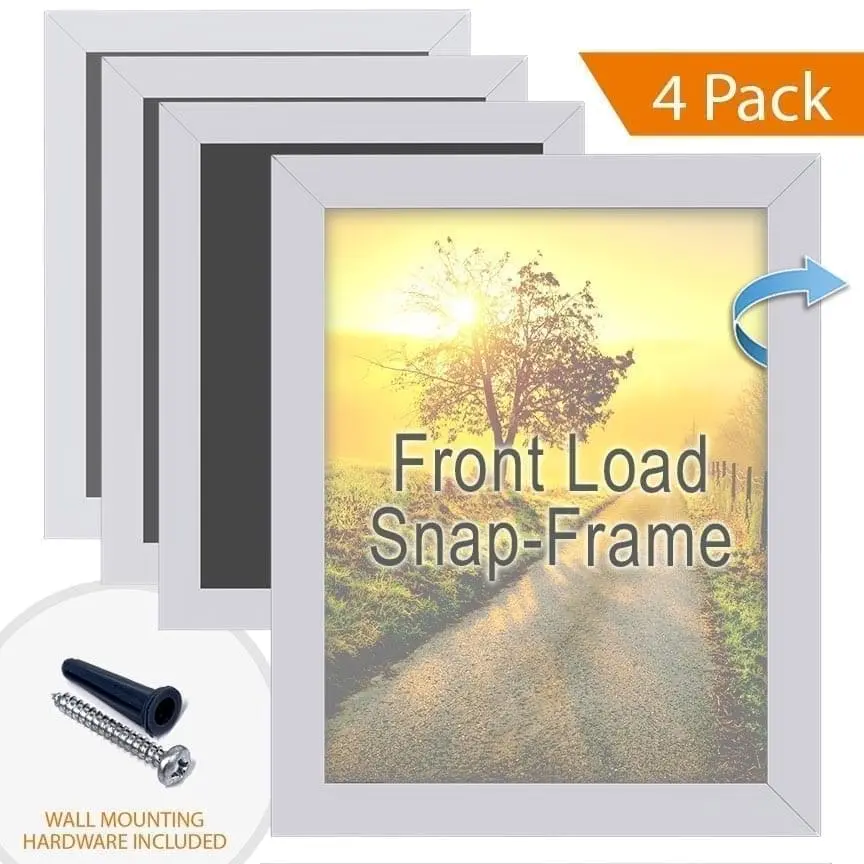 Aluminum Poster Snap Frames with Front Load Option for Thin Graphic Substrates / Square Frame Profile / 4 pcs