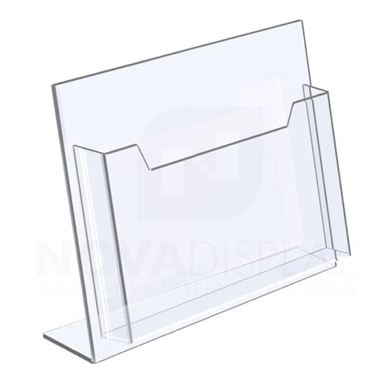 Angled (Reclined) 1/8″ Clear Acrylic Literature Holder – Single Pocket / Landscape