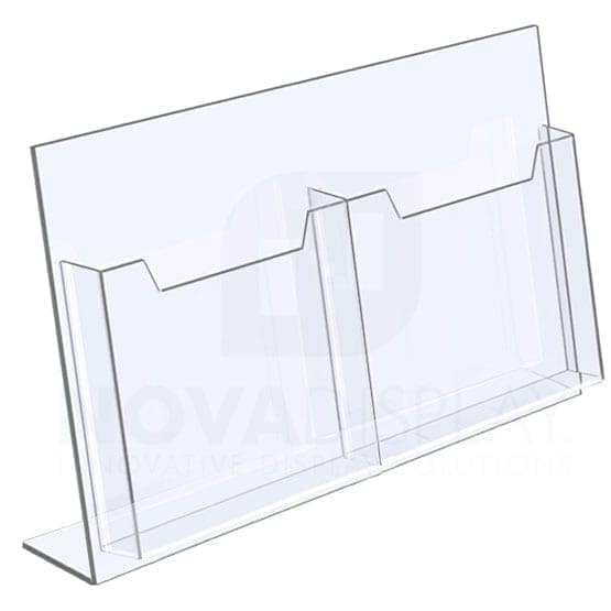 Angled (Reclined) 1/8″ Clear Acrylic Literature Holder – Double Pocket / Portrait