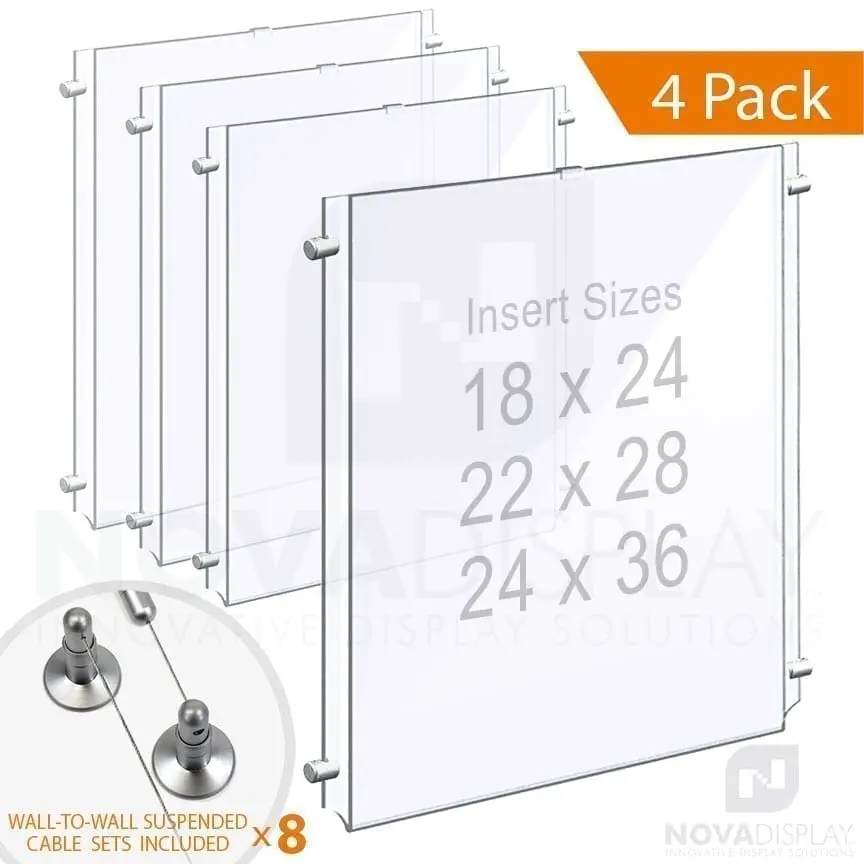 Clear Acrylic Poster Holder Suspended on Wall-to-Wall Cable System