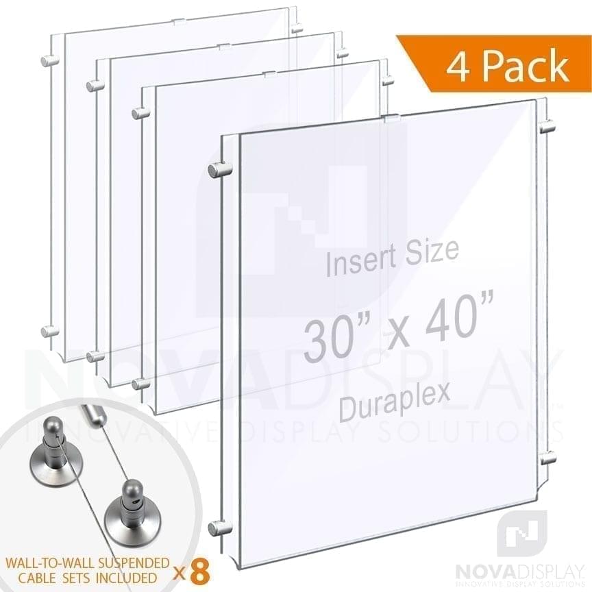 Wall-to-Wall Cable Suspended 1/8″ Clear Acrylic Poster Holder / Portrait Format