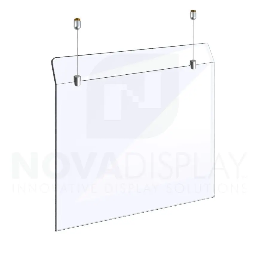 Countertop Acrylic Sneeze Guard – Suspended on Cable Display System