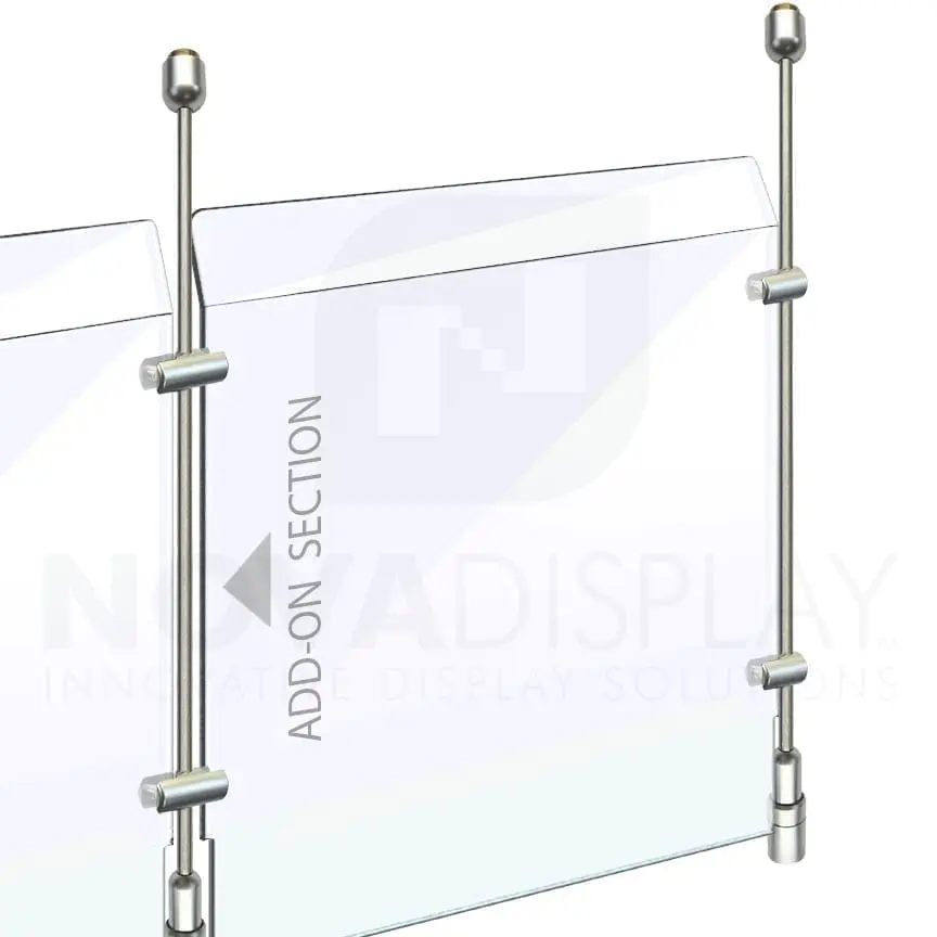 Countertop Acrylic Sneeze Guard / Modular – Suspended on 6mm Dia. Rod Display Systems (up to 10 feet high)