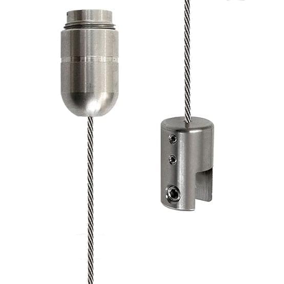 1.5mm Cable with Ceiling Fixing and 3/8″ Top Panel Clamp – 2.0M (6′ 5-3/4″) Long | Stainless Steel