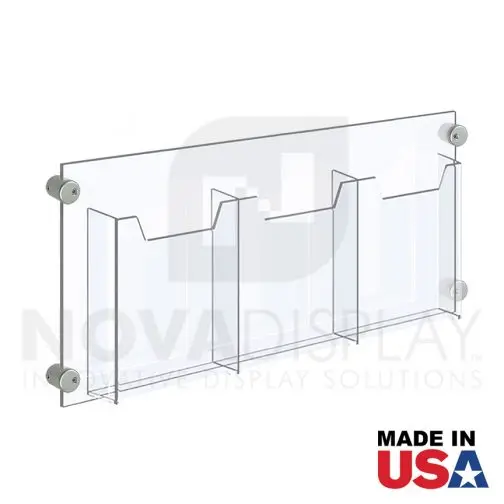 Acrylic Leaflet Dispenser – Treble Pocket / Edge-Grip Wall Mounted. Insert Size: 6.5″W x 8.5″H Bi-Fold / QTY 4