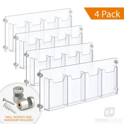 Acrylic Leaflet Dispenser – Four Pockets / Edge-Grip Wall Mounted. Insert Size: 6.5″W x 8.5″H Bi-Fold / QTY 4