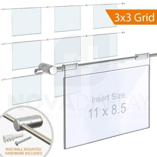 Hook-on Acrylic Info/Poster Display – Clear. Insert Size: 11″W x 8.5″H / 3 x 3 GRID