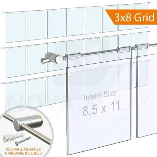 Acrylic Hook-on Info/Poster Holder – Letter Format. Horizontal Rod Assembly