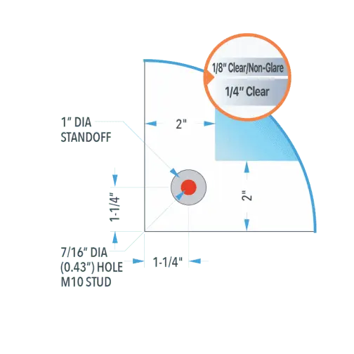 Acrylic Panel Corner Specs | Holes Drilled for M10-studs and 25mm standoff-caps