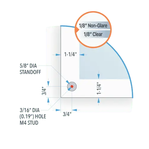Acrylic Panel Corner Specs | Holes Drilled for M4-studs and 16mm standoff-caps