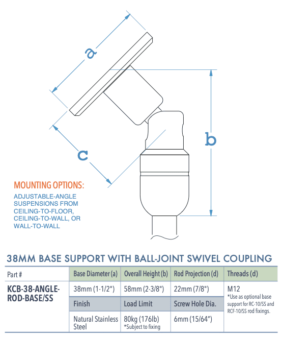 Specifications for KCB-38-ANGLE-BASE-ROD-SS