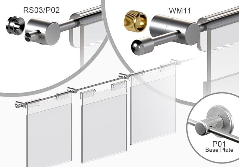 Wall Mounted Horizontal Rods for Suspension Signs and Displays