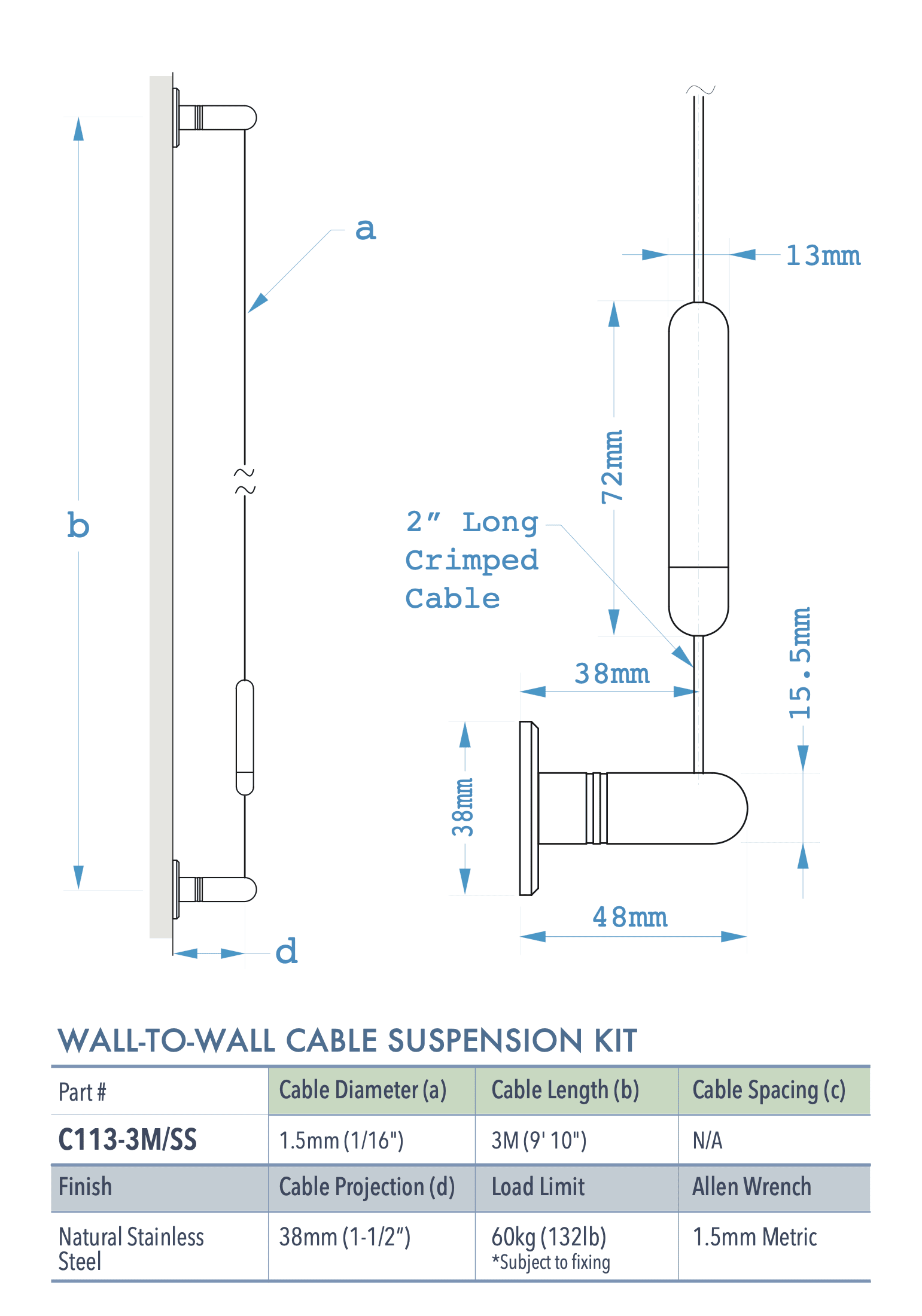 Specifications for C113-3M-SS