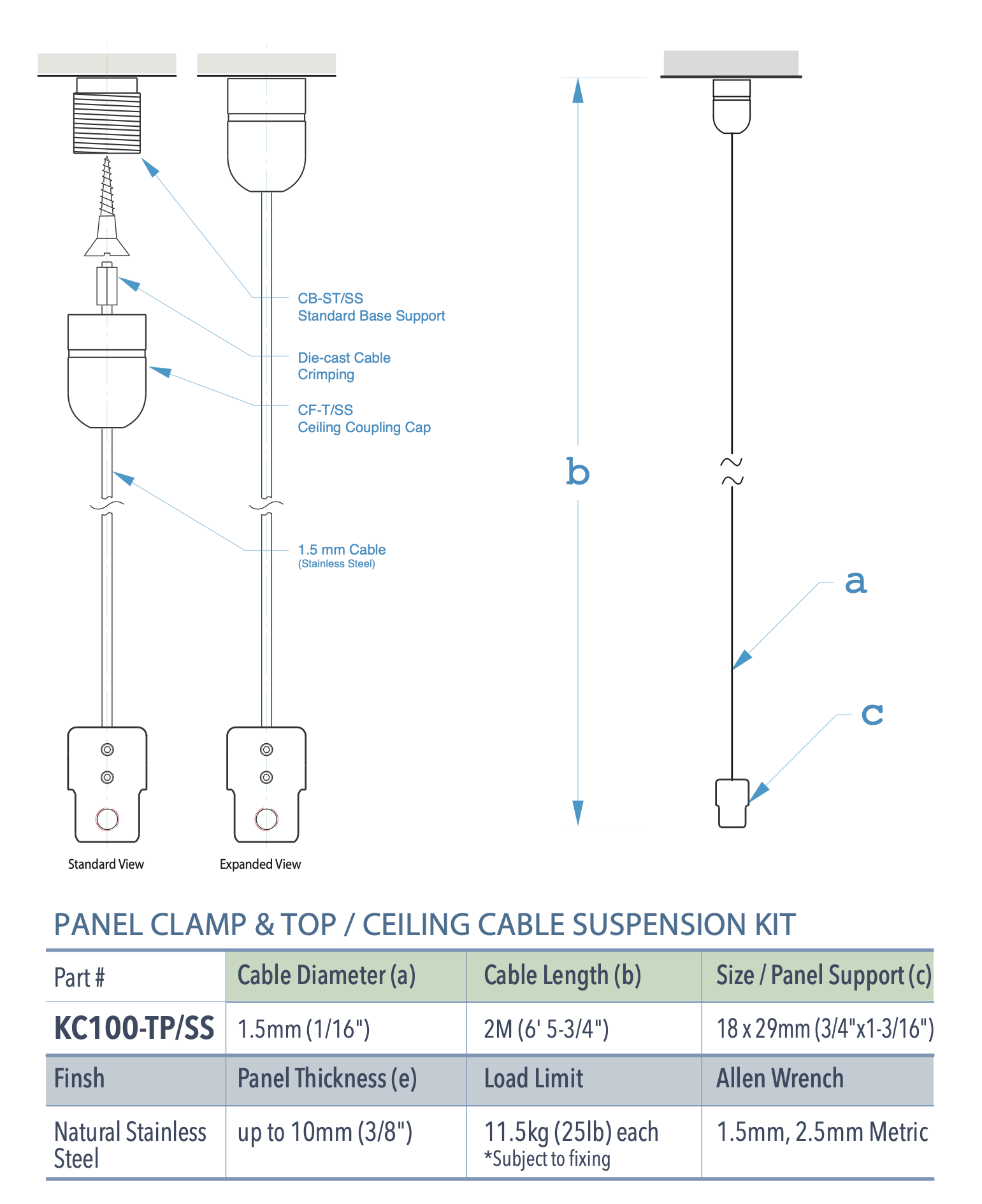 Specifications for KC100-TP-SS