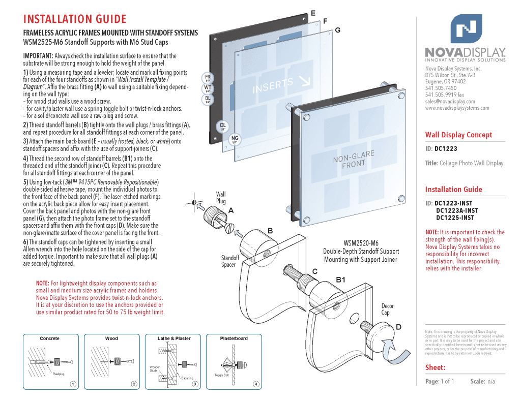 DC1223 INSTALL GUIDE Collage Photo Wall Display Concept with Frameless Acrylic Frames