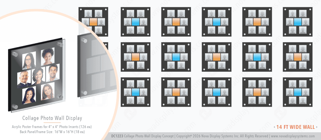 DC1223 Collage Photo Wall Display Concept with Frameless Acrylic Frames